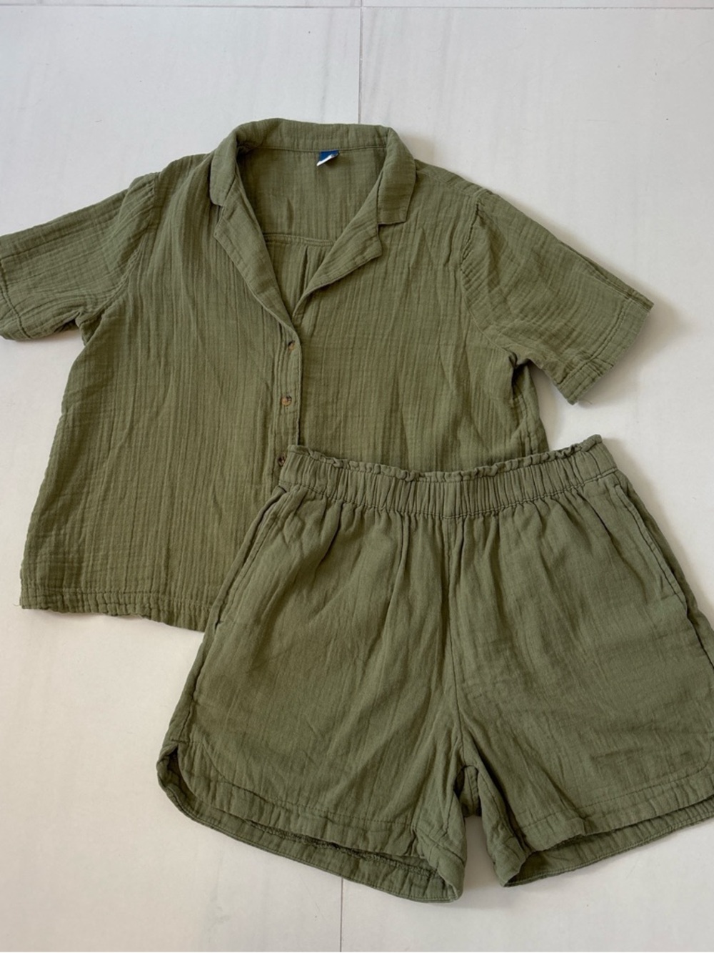 Old Navy Olive Green Two-Piece Button Shirt & Shorts Set